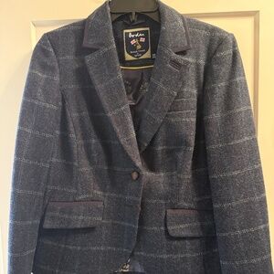 Like New Boden Wool Blazer Blue Plaid Women's Size 10Regular